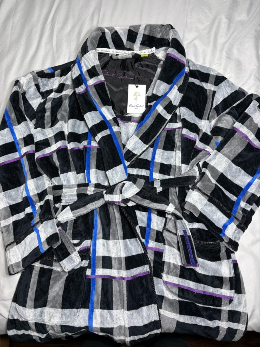Robert Graham Black Robe with Purple Script Embroidery - Picture 3 of 12